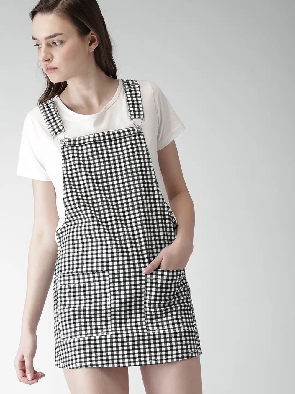 Forever 21 Black and White Gingham Overall Dress